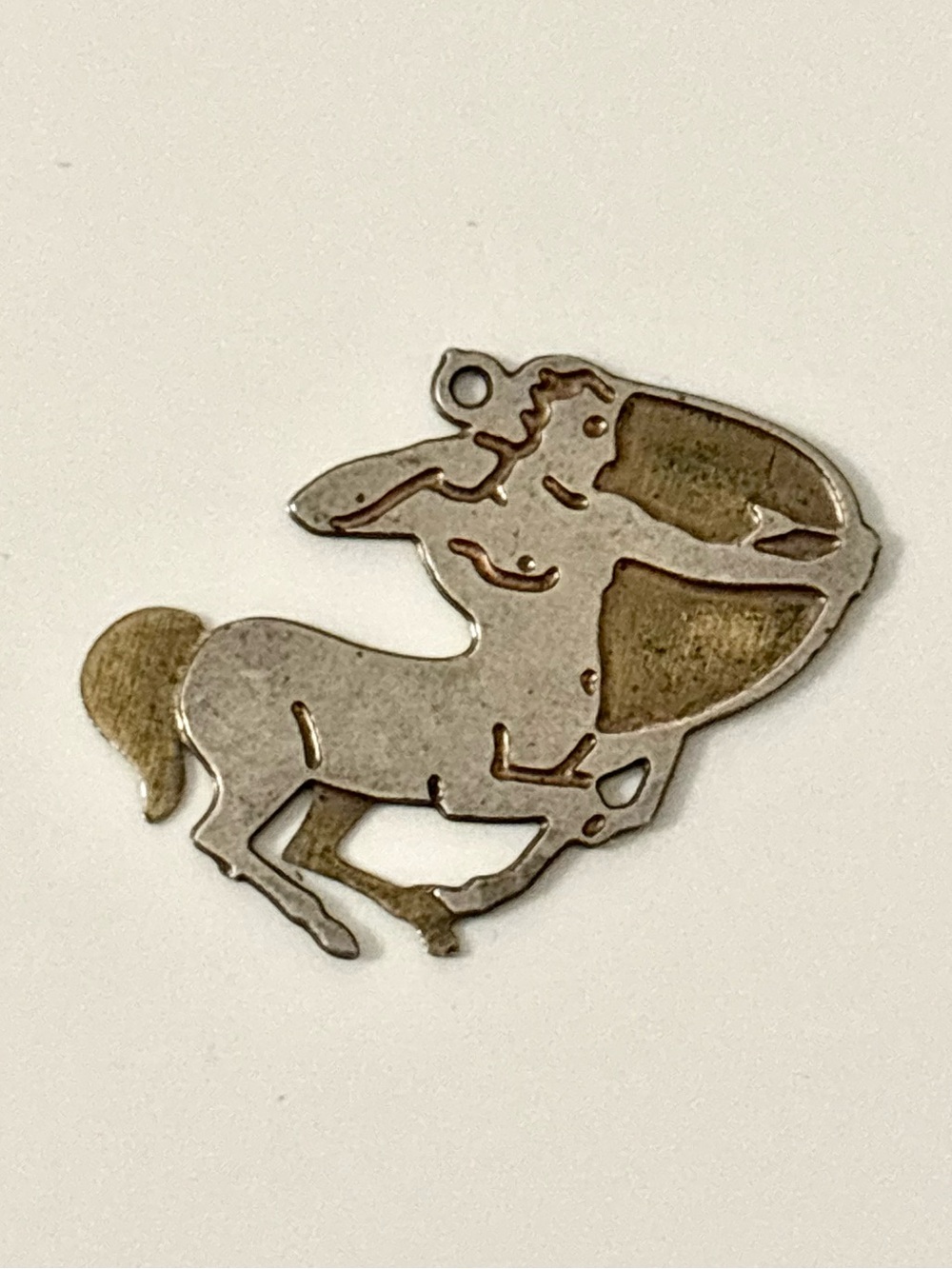 Vintage Sagittarius Centaur 24k Gold Inlay Zodiac Pendant Charm